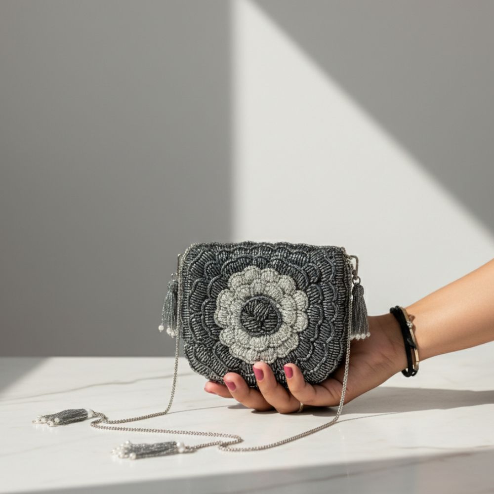 Mini Roseate Bag – Handcrafted Cutdana Mini Bag