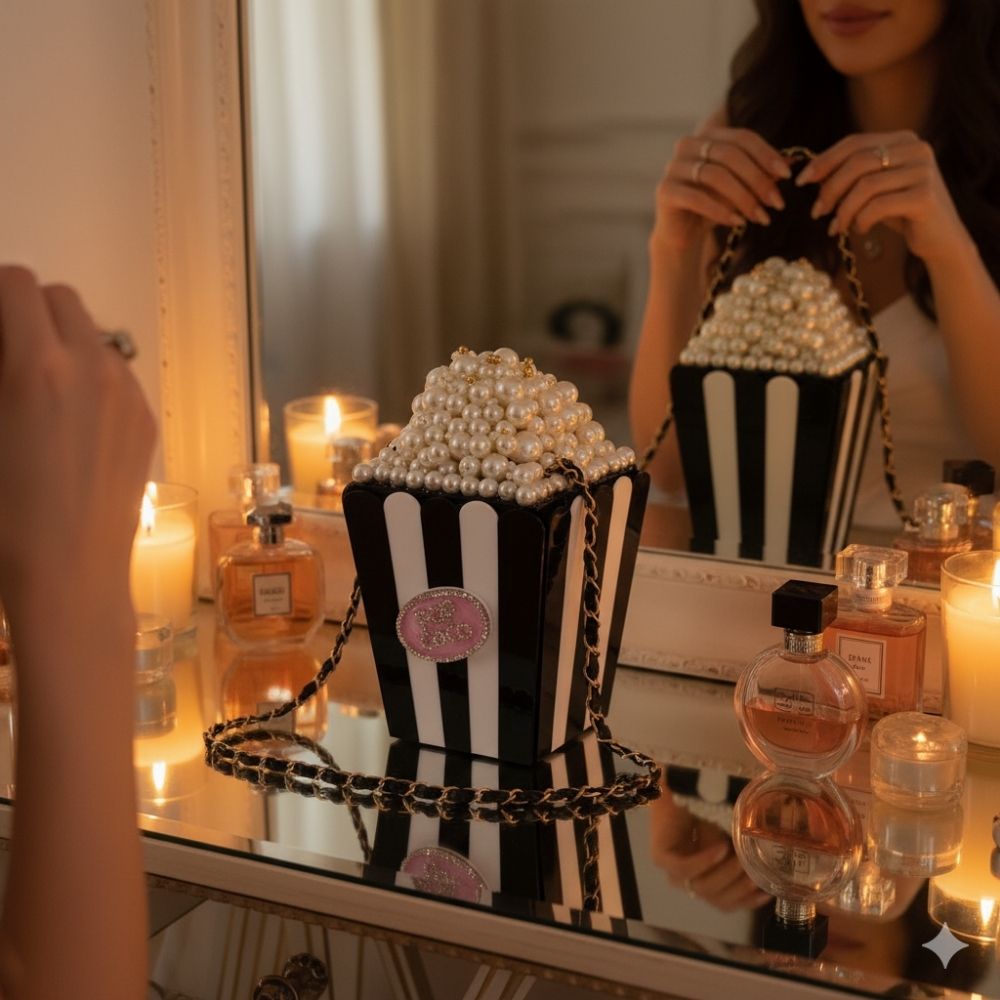 Mitela Maharani Popcorn Metal Bag with Pearl & Stone Work