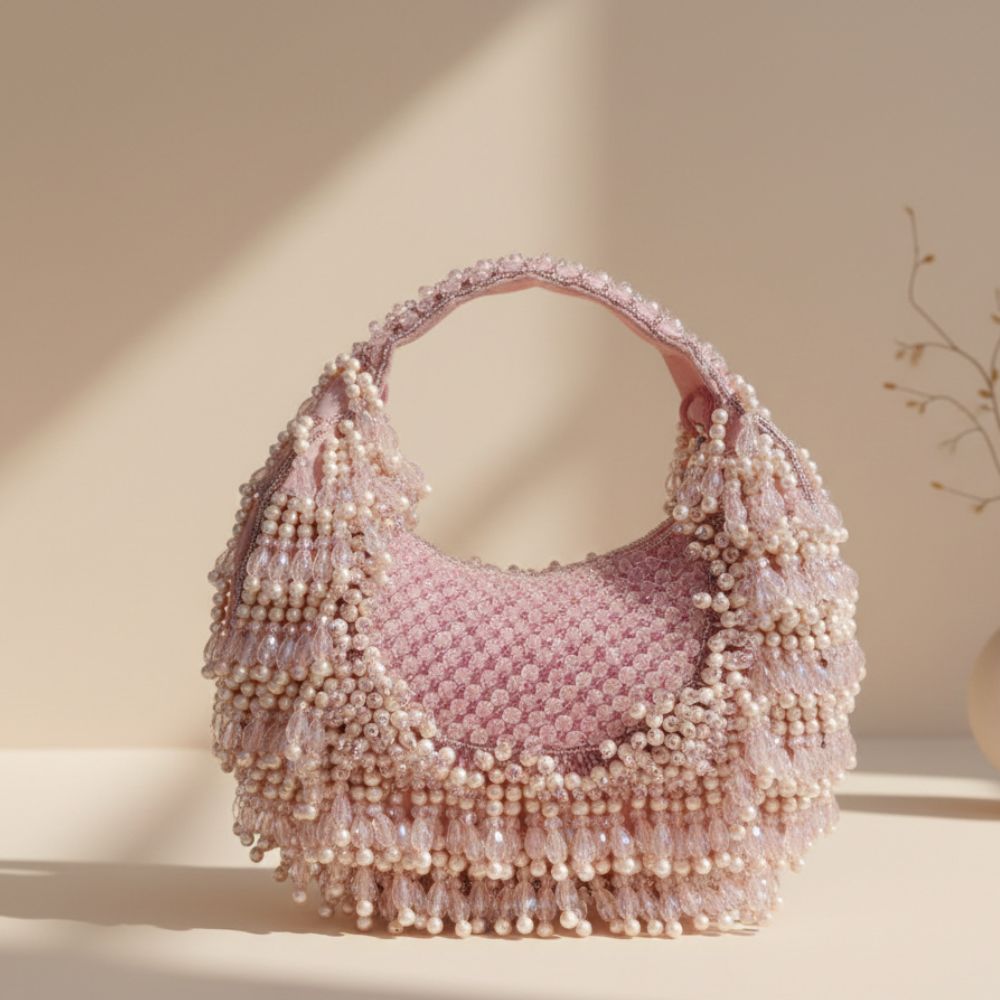 Rooh Crystal & Pearl Handbag | Luxury Velvet Beaded Bag by Mitela
