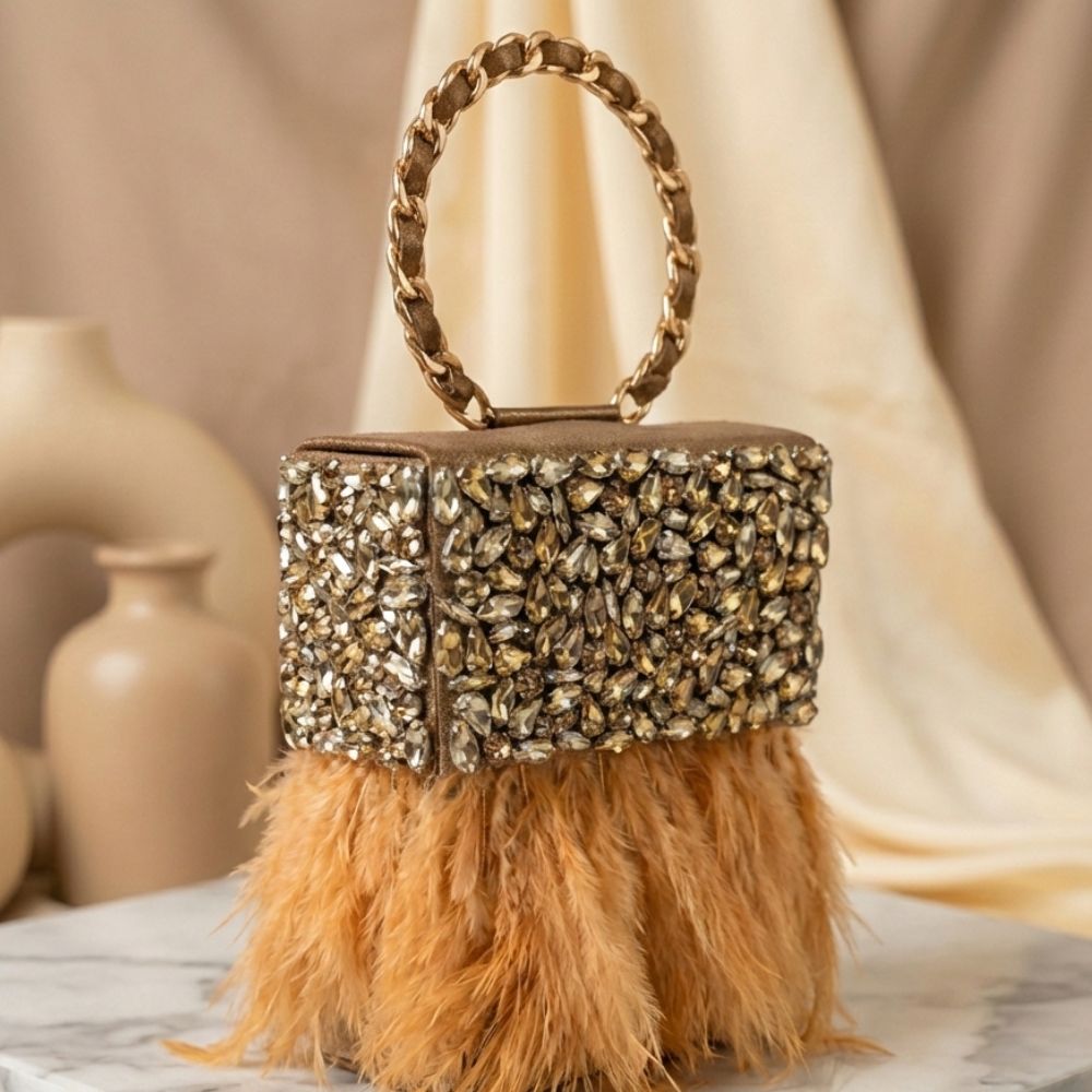 Feather Crystal Clutch Bag