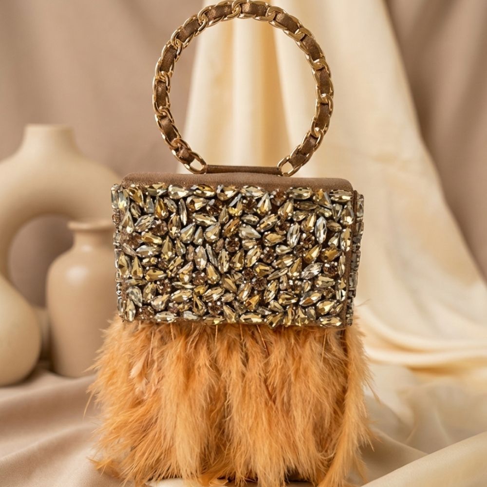 Feather Crystal Clutch Bag