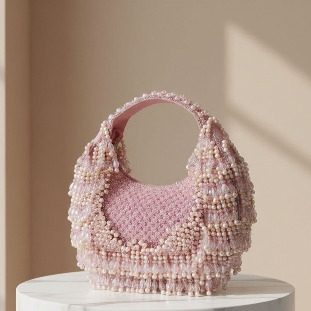 Rooh Crystal & Pearl Handbag | Luxury Velvet Beaded Bag by Mitela