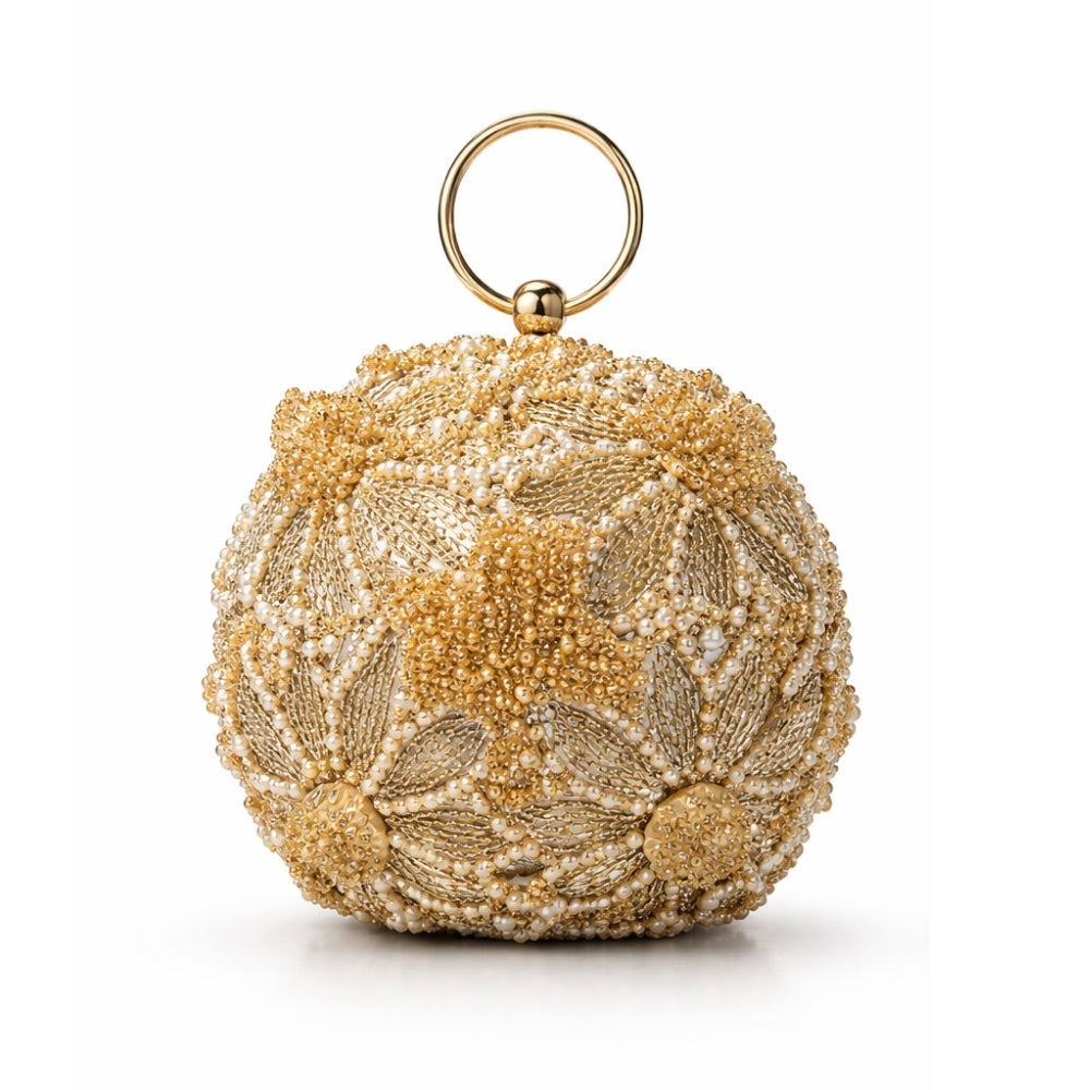 Luxury Round Cutdana Clutch Bag – 3D Handcrafted Beaded Designer Potli for Wedding & Party