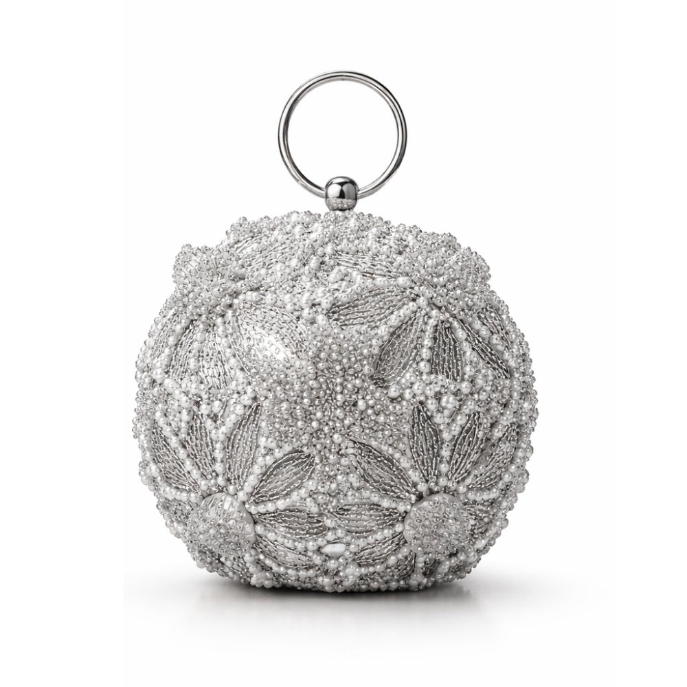 Luxury Round Cutdana Clutch Bag – 3D Handcrafted Beaded Designer Potli for Wedding & Party