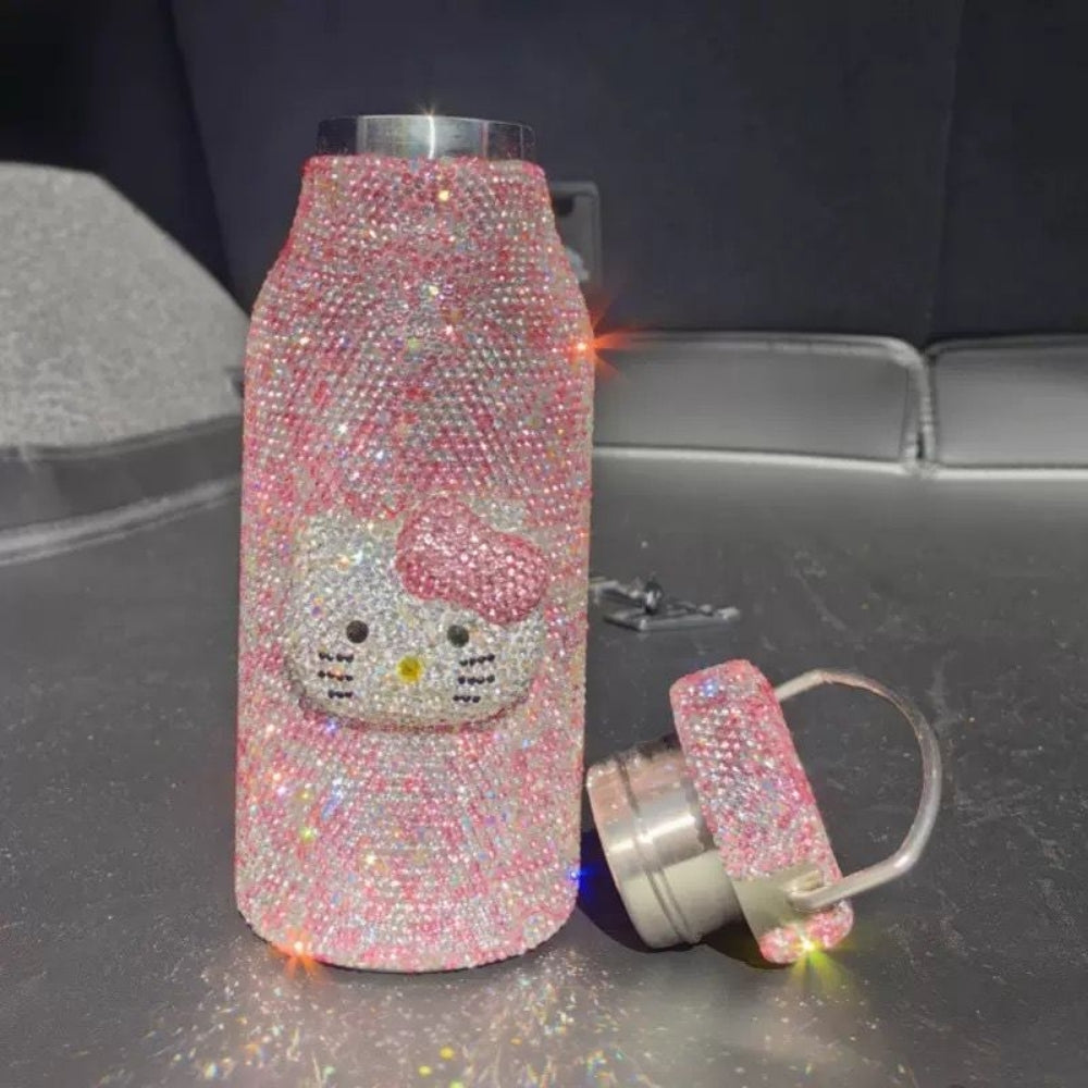 Luxury Crystal Hello Kitty Water Bottle – Hot & Cold Stainless Steel with Handle (500ml)