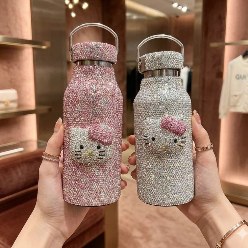 Luxury Crystal Hello Kitty Water Bottle – Hot & Cold Stainless Steel with Handle (500ml)