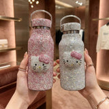 Luxury Crystal Hello Kitty Water Bottle – Hot & Cold Stainless Steel with Handle (500ml)