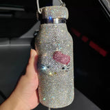 Luxury Crystal Hello Kitty Water Bottle – Hot & Cold Stainless Steel with Handle (500ml)