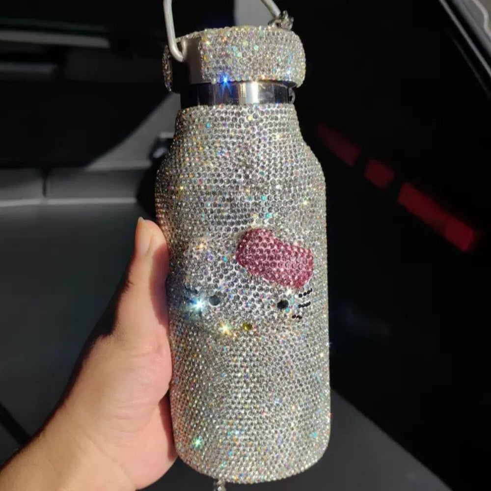 Luxury Crystal Hello Kitty Water Bottle – Hot & Cold Stainless Steel with Handle (500ml)