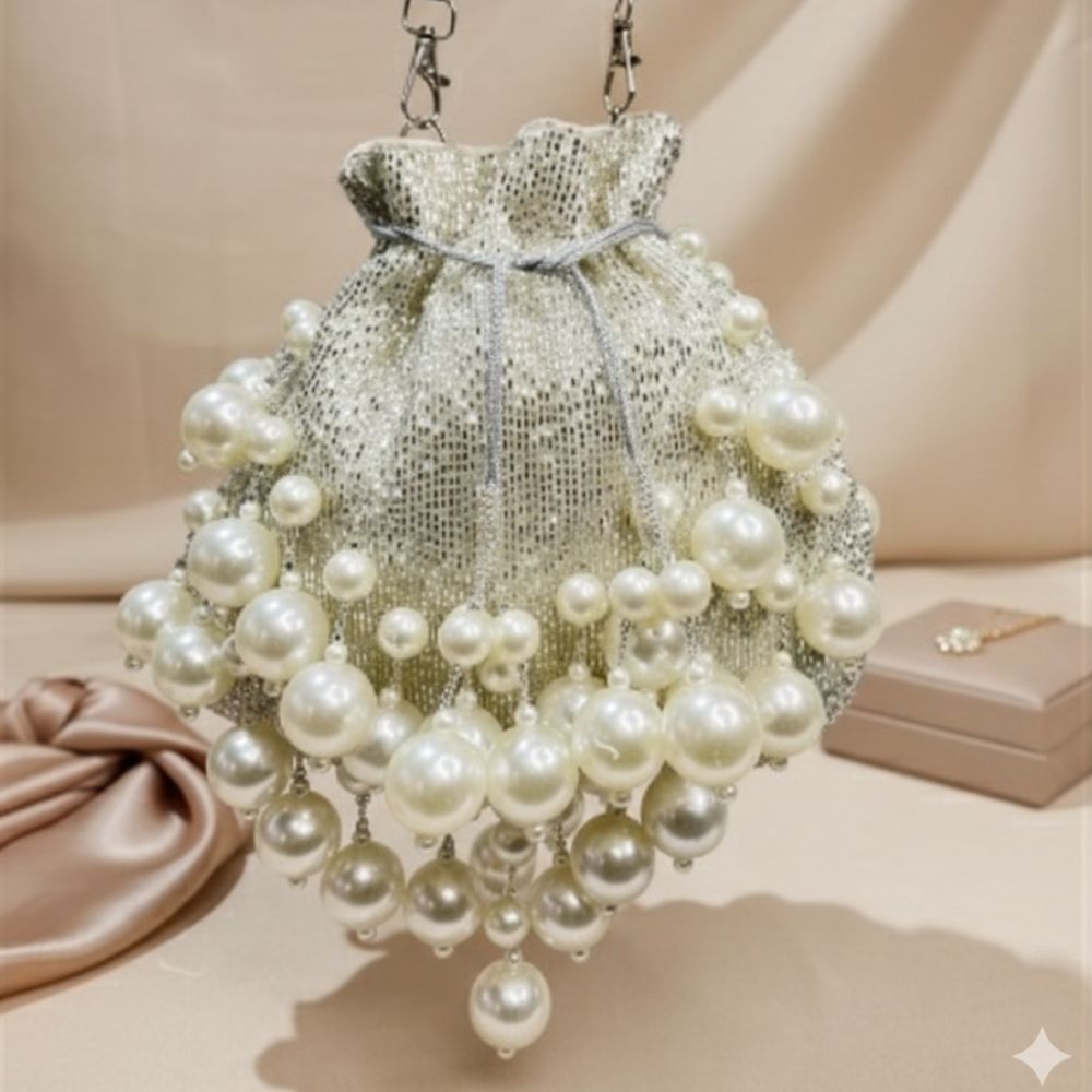 Silver Pearl Embellished Potli Bag