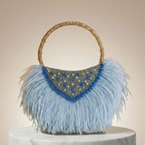 Ivory Feather Pearl Handbag – Luxury Statement Evening Bag