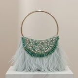 Feather Moon Bag – Handcrafted Pearl & Stone Statement Clutch