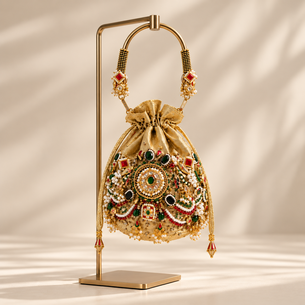 Royal Kundan Pearl Potli Bag | Embellished Bridal & Wedding Handbag