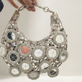 Silver Handcrafted Mirror Work Ethnic Shoulder Bag