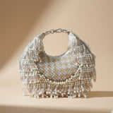 Rooh Crystal & Pearl Handbag | Luxury Velvet Beaded Bag by Mitela