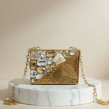 Gold Stone Embellished Designer Box Clutch