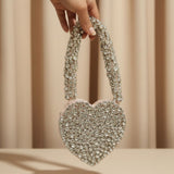 Silver Heart-Shaped Crystal Embellished Designer Bag