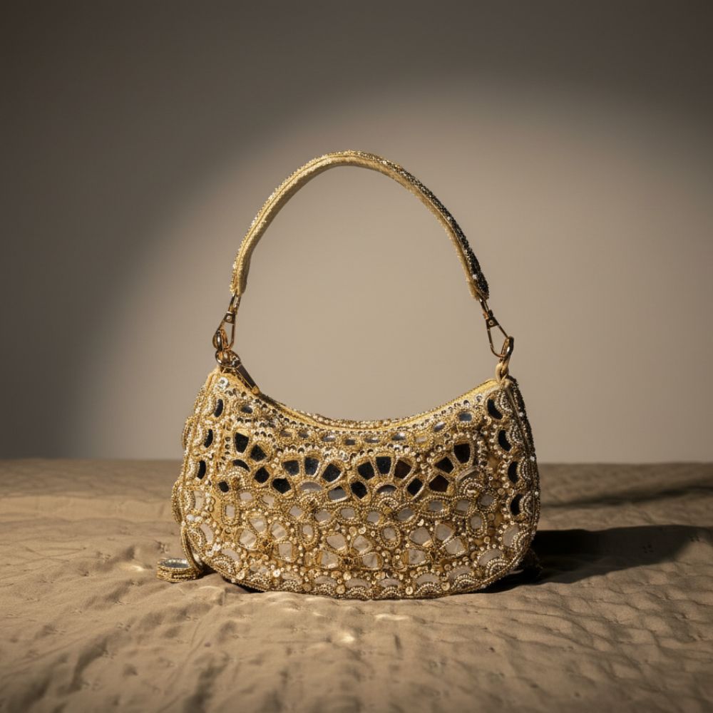 Mirror Batua Bag – Handcrafted Gold Statement Bag