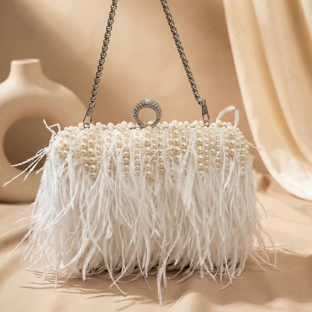 Feather Pearl Clutch Bag