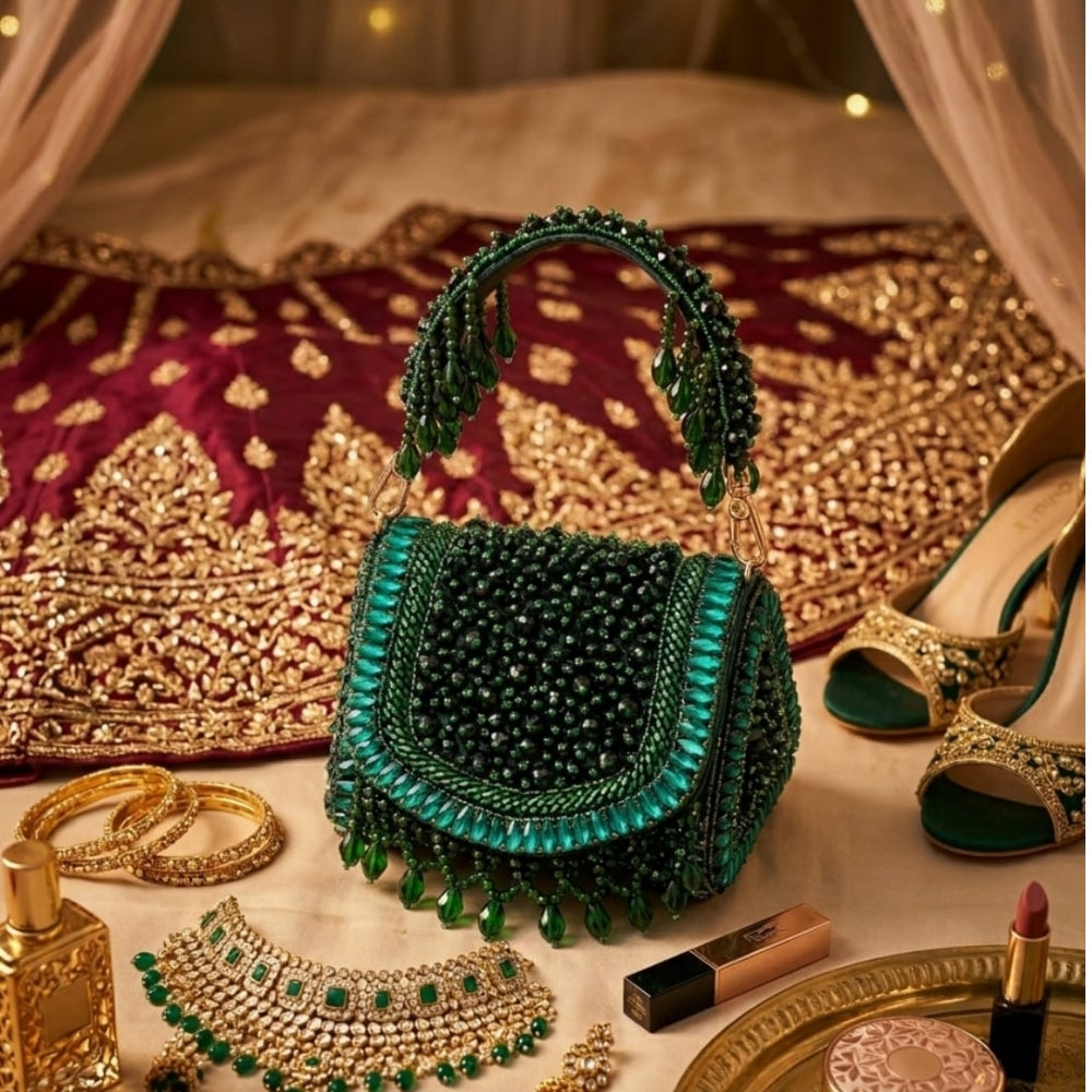 Luxury Crystal Beaded Clutch Bag – Elite Charm Phone Fit Handbag for Wedding & Party