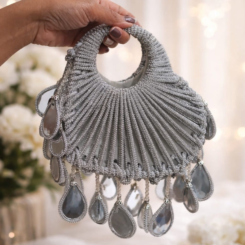 Rhinestone Mirror Clutch Bag – Luxury Phone Fit Handbag for Party & Wedding