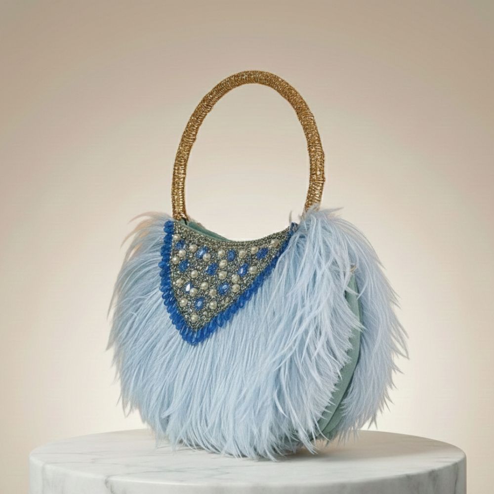 Ivory Feather Pearl Handbag – Luxury Statement Evening Bag