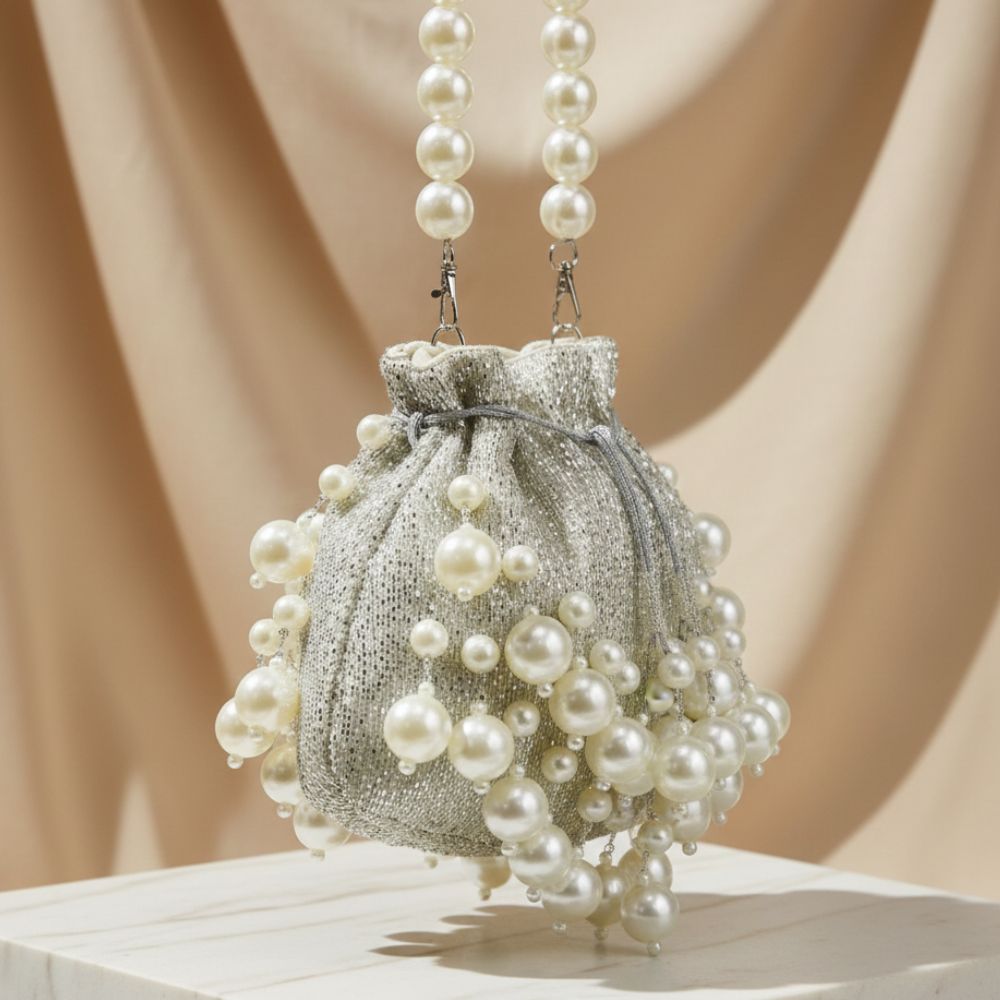 Silver Pearl Embellished Potli Bag