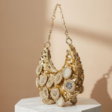 Mirror Moon Bag – Handcrafted Gold Mirror & Stone Embellished Phone-Fit Bag