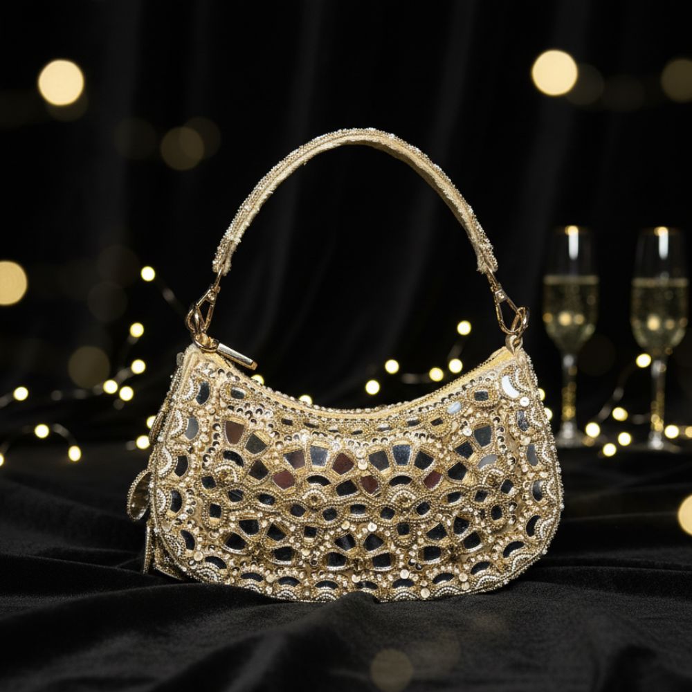 Mirror Batua Bag – Handcrafted Gold Statement Bag