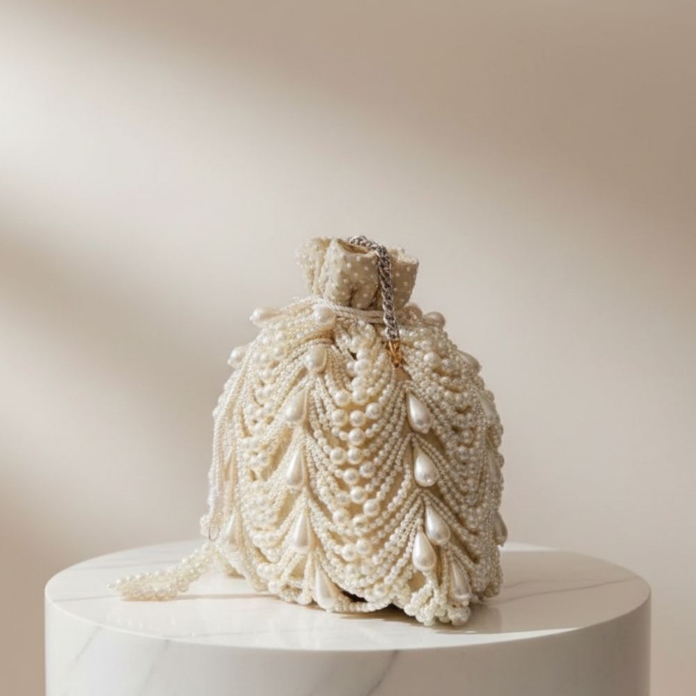 Pearl Potli Bag – Handcrafted Luxury Pearl Embellished Phone-Fit Potli