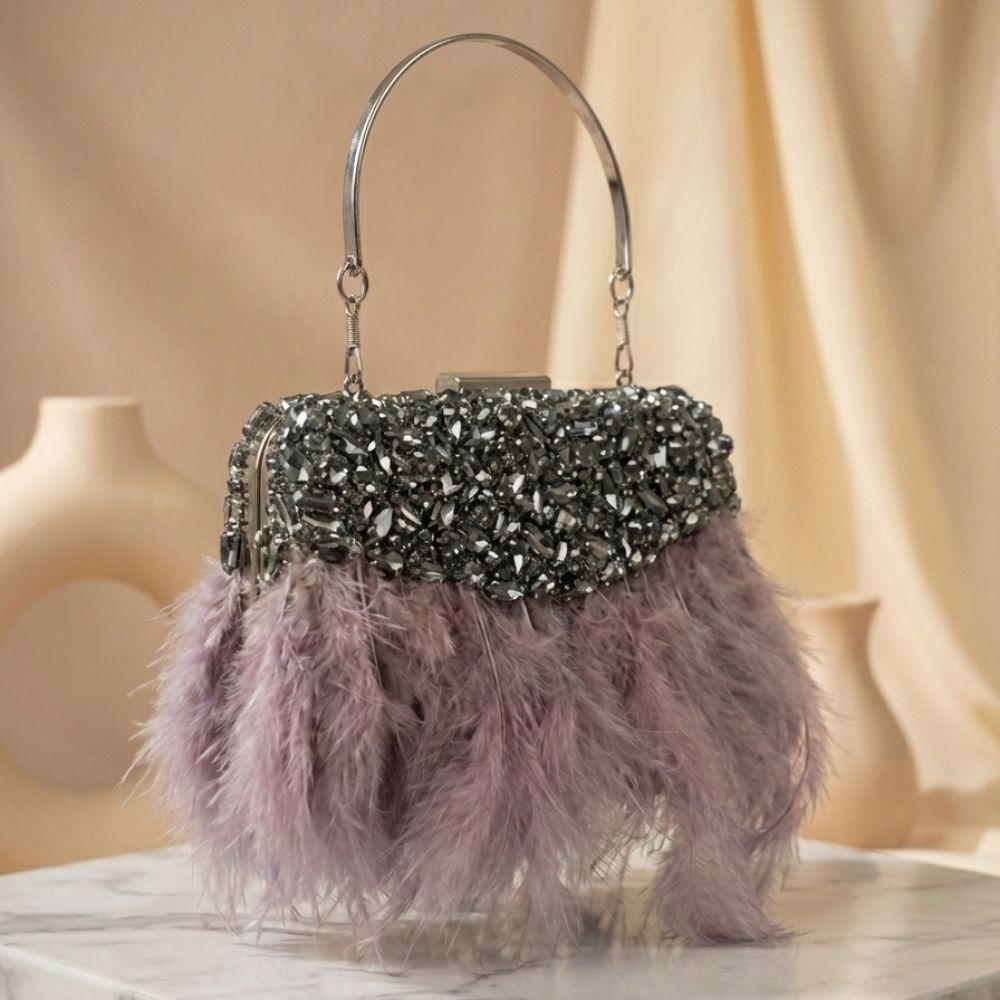 Feather Crystal Clutch Bag