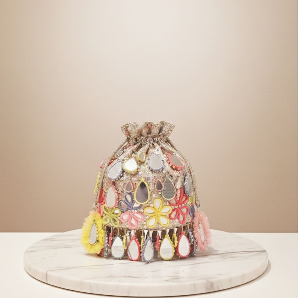 Multicolor Shesham Mirror Potli Bag