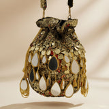 Black Shesham Potli – Handcrafted Mirror Work Festive Potli Bag