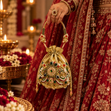 Royal Kundan Pearl Potli Bag | Embellished Bridal & Wedding Handbag