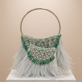 Feather Moon Bag – Handcrafted Pearl & Stone Statement Clutch