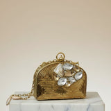 Gold Stone Embellished Designer Box Clutch