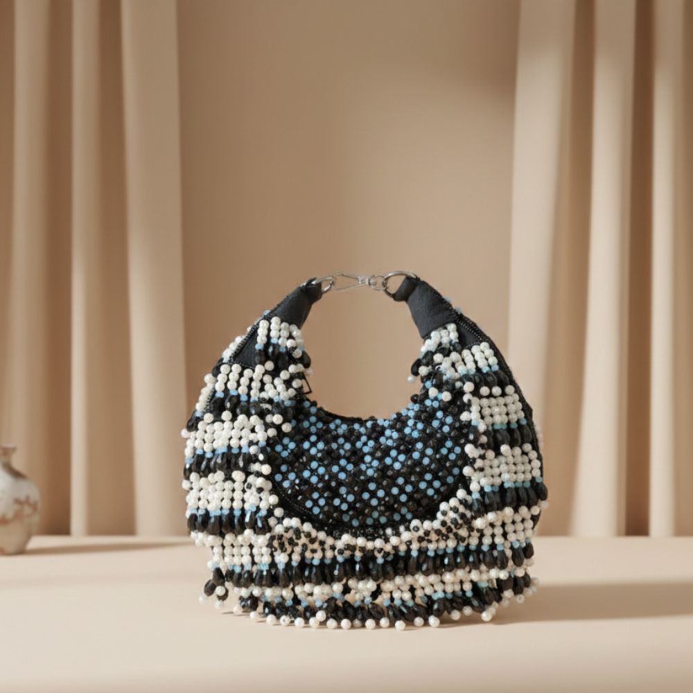Rooh Crystal & Pearl Handbag | Luxury Velvet Beaded Bag by Mitela