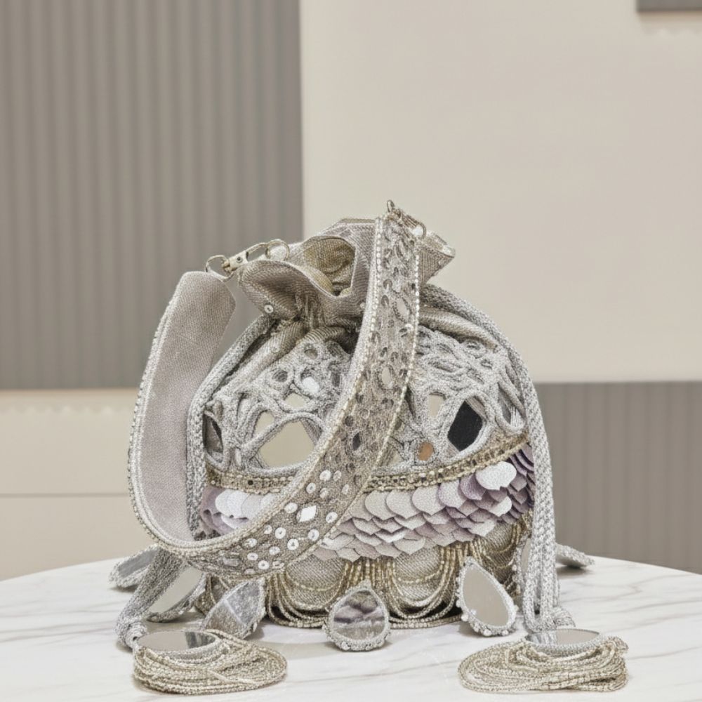 White Shesham Mirror Potli Bag