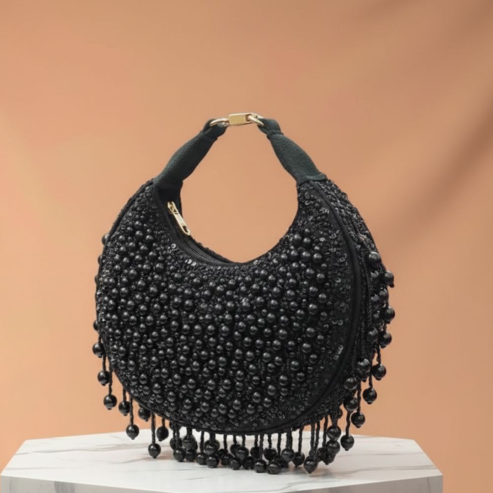 Kainaat Pearl Bag – Handcrafted Velvet Pearl Statement Bag | Mitela Bags