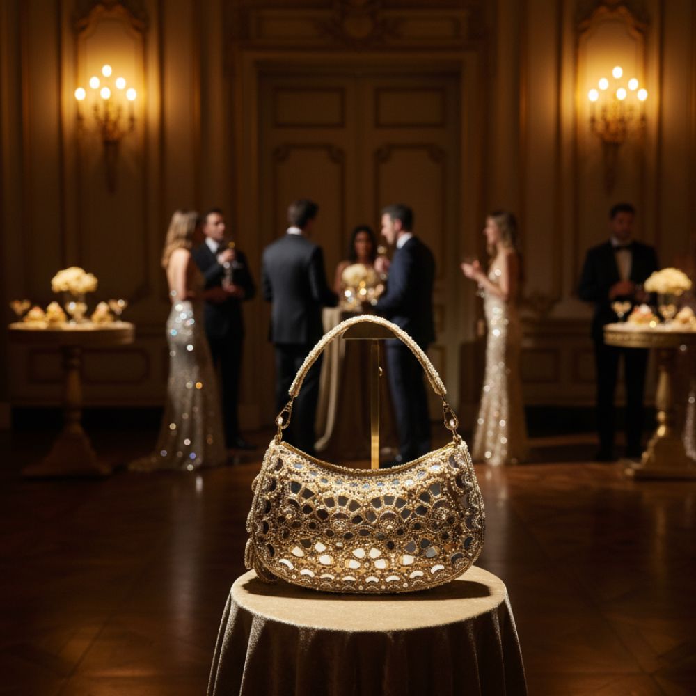 Mirror Batua Bag – Handcrafted Gold Statement Bag