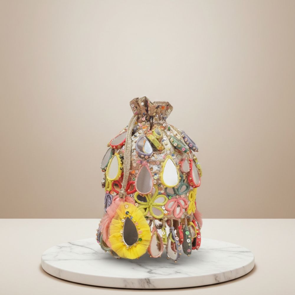 Multicolor Shesham Mirror Potli Bag