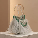 Feather Moon Bag – Handcrafted Pearl & Stone Statement Clutch