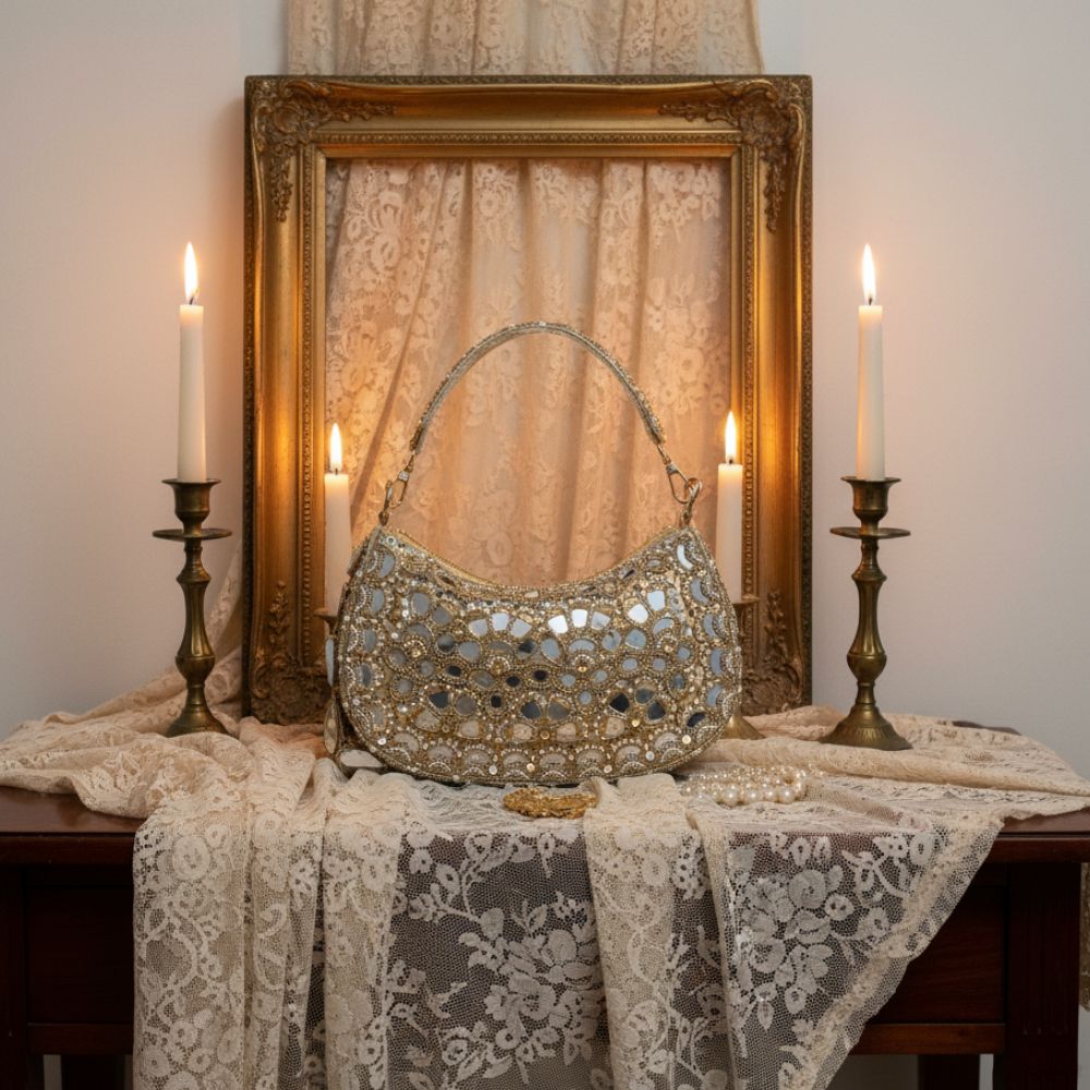 Mirror Batua Bag – Handcrafted Gold Statement Bag