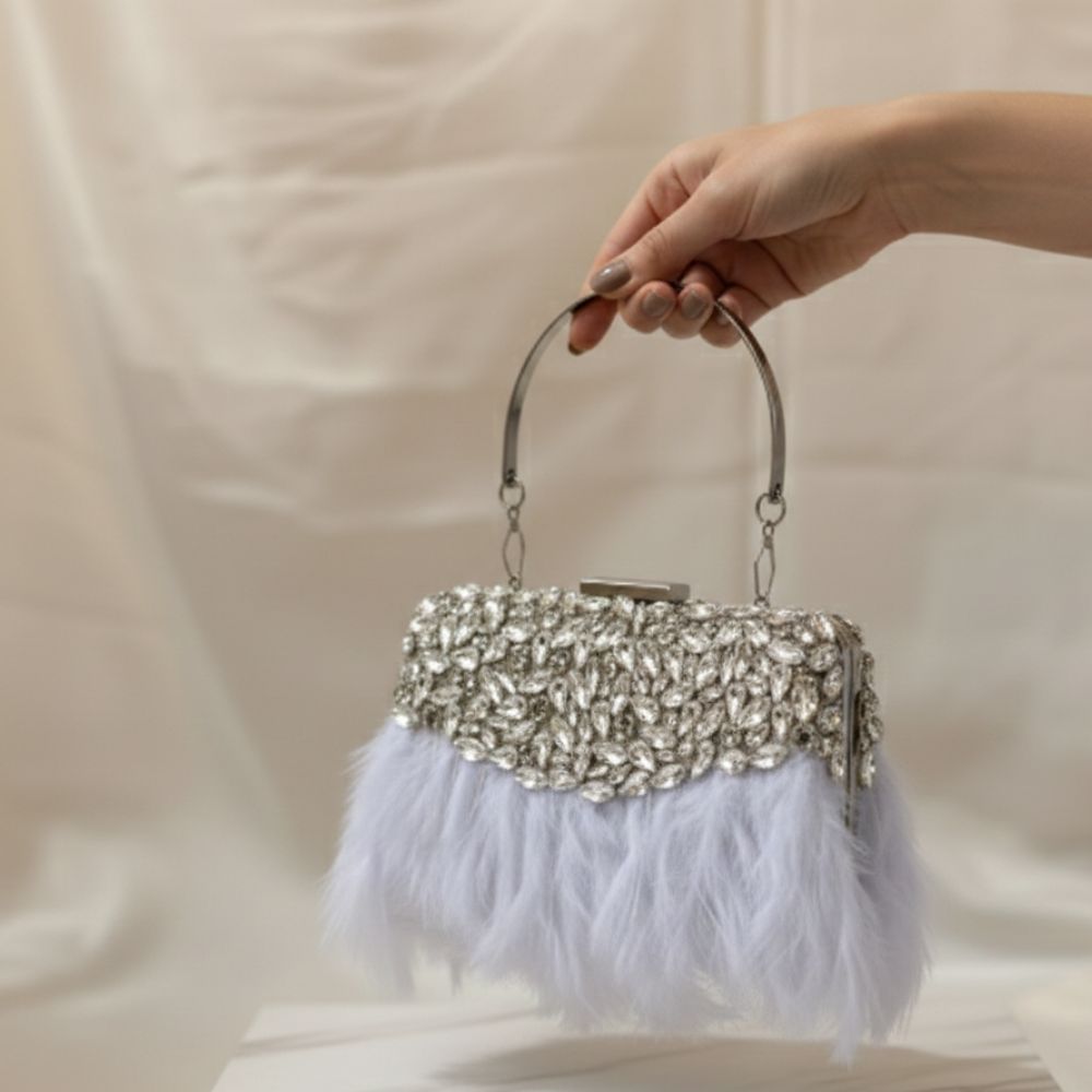 Feather Crystal Clutch Bag