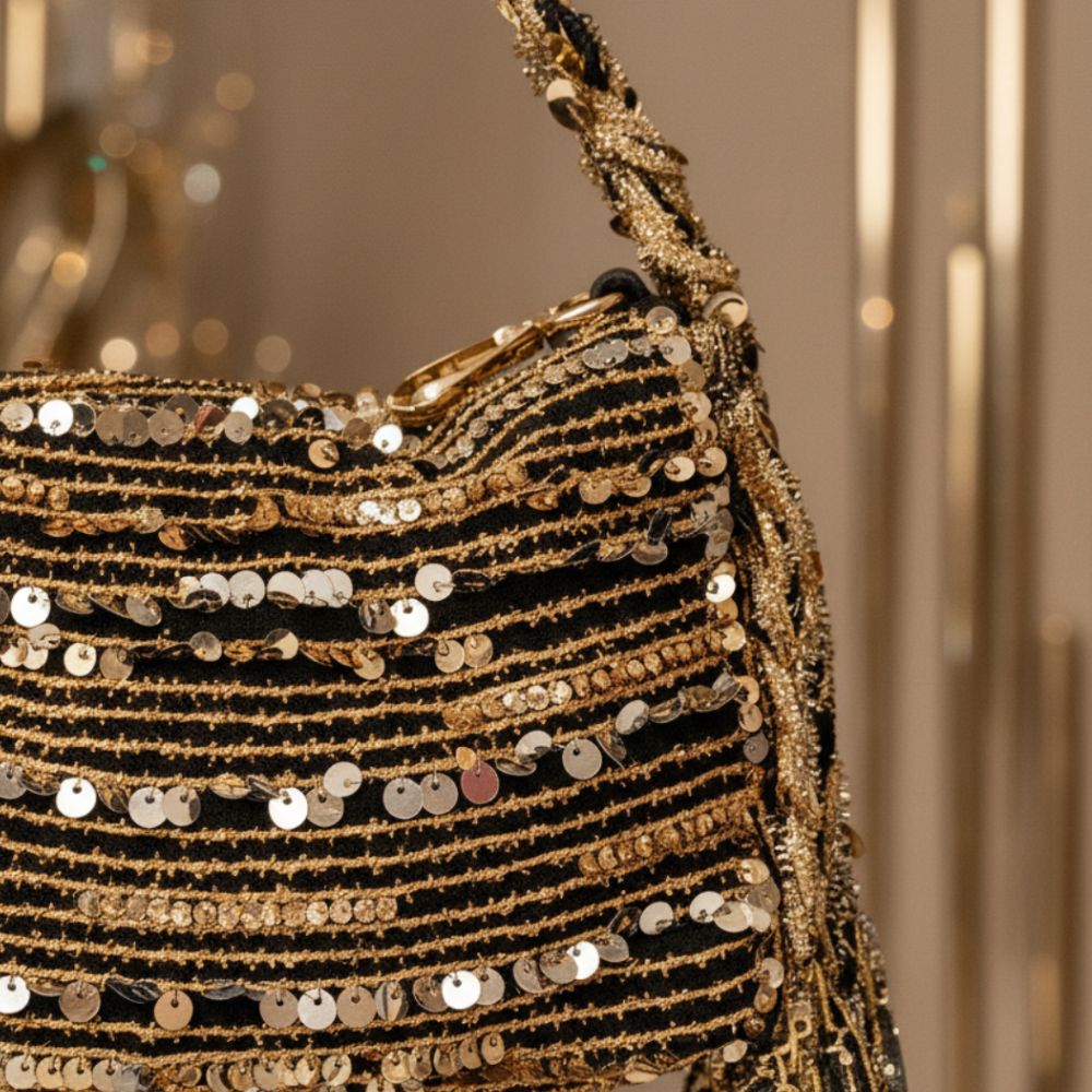 Black Shesham Batua – Handcrafted Mirror Work Evening Potli Bag