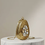 Gold Stone Embellished Designer Box Clutch