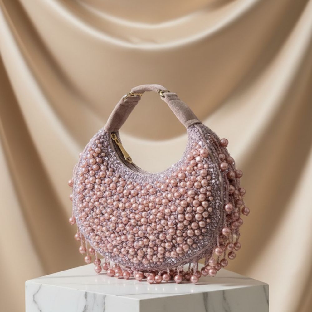 Kainaat Pearl Bag – Handcrafted Velvet Pearl Statement Bag | Mitela Bags