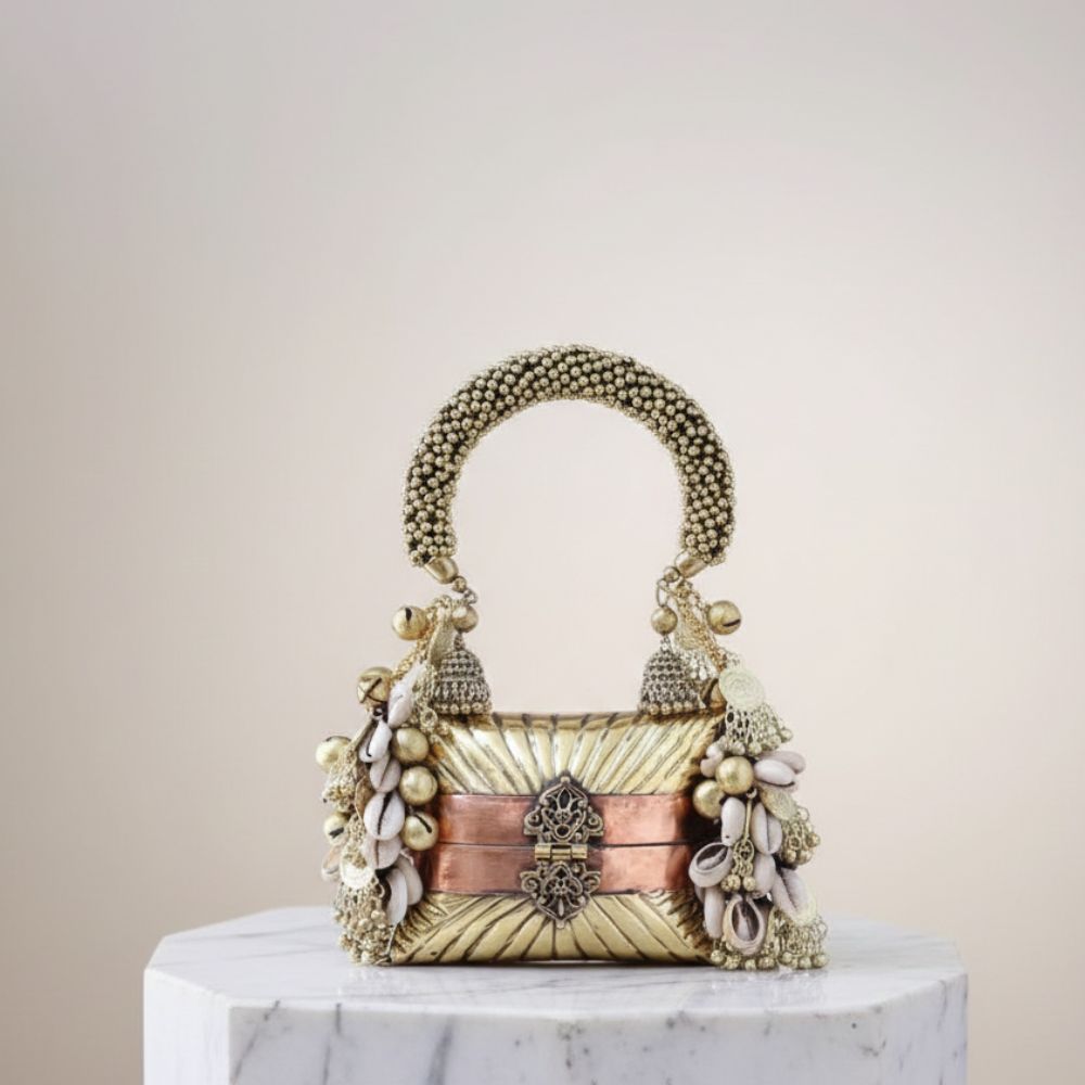 Mitela Handcrafted Metal Nano Bag with Ghungroo & Coin Detailing