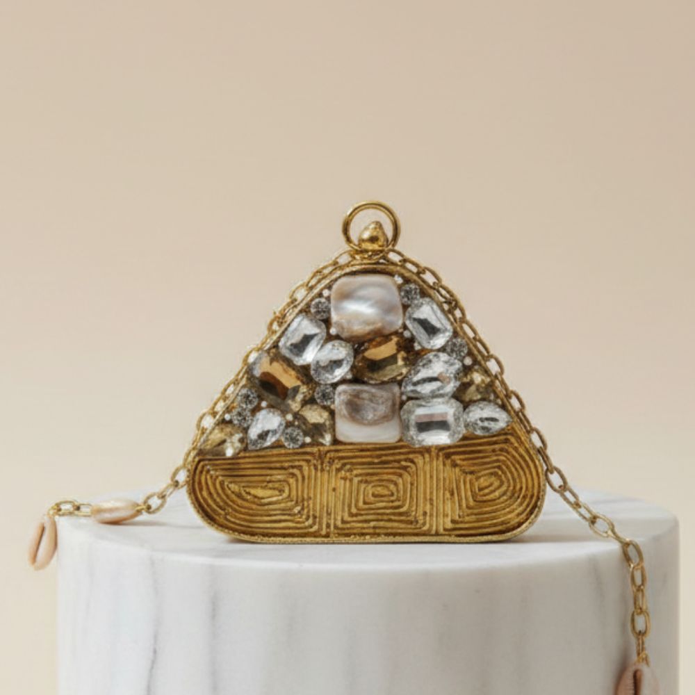 Gold Stone Embellished Designer Box Clutch