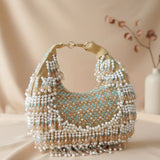 Rooh Crystal & Pearl Handbag | Luxury Velvet Beaded Bag by Mitela